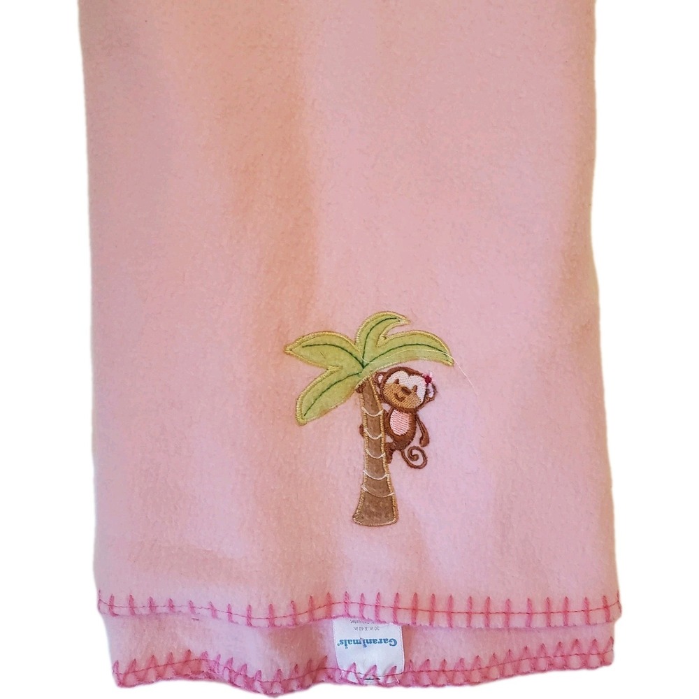 Garanimals Pink Baby Blanket Monkey In Palm Tree Stitch Trim Soft Fleece‎